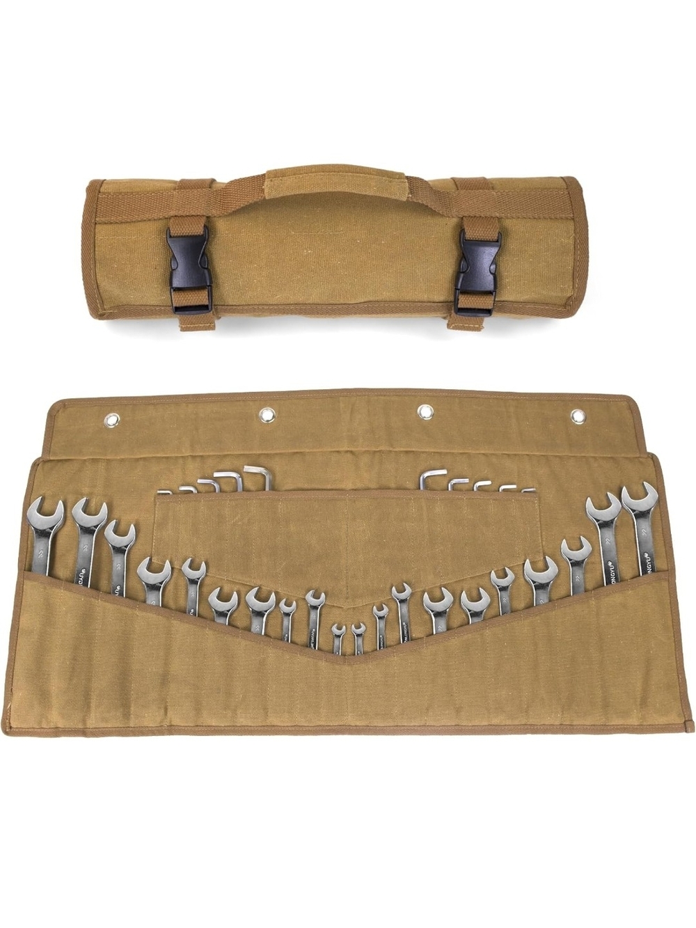 Canvas Tool Roll with Wrench Set - Khaki